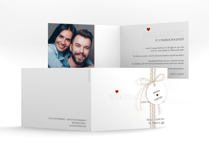 Hochzeitseinladung Embossing A6 Klappkarte quer rot hochglanz