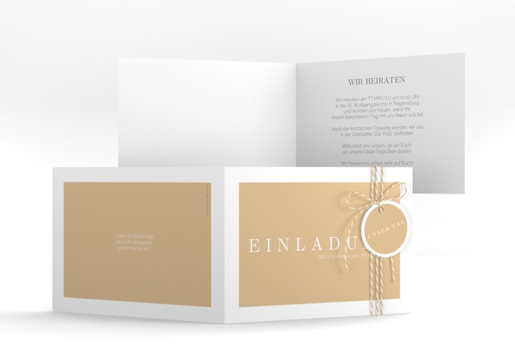 Hochzeitseinladung Simply A6 Klappkarte quer beige hochglanz