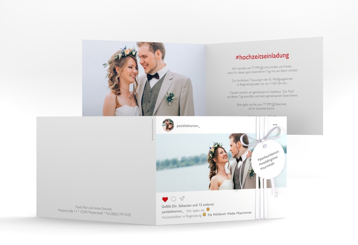 Hochzeitseinladung Posting A6 Klappkarte quer weiss