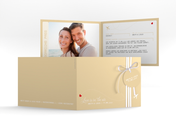 Hochzeitseinladung Weddingpass A6 Klappkarte quer beige