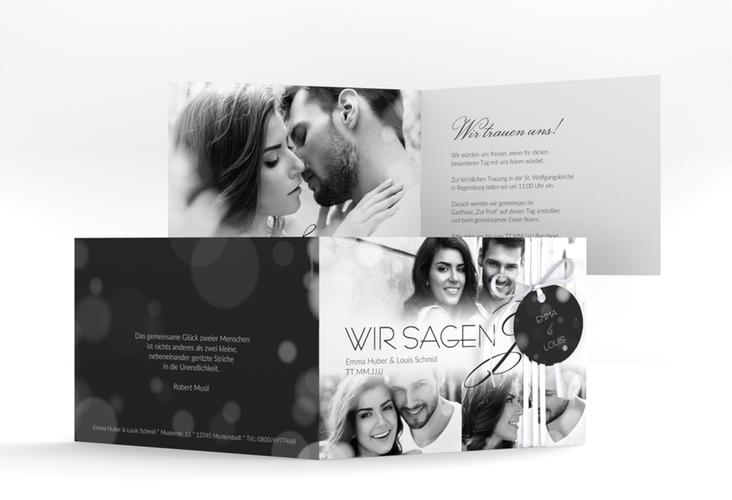 Hochzeitseinladung Bokeh A6 Klappkarte quer weiss