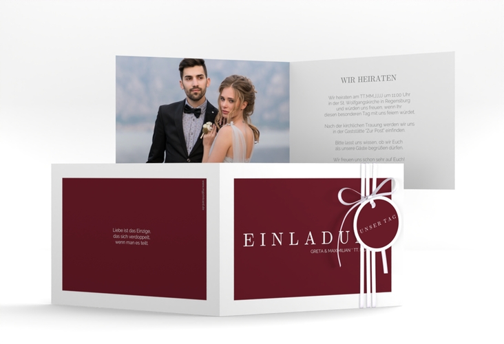 Hochzeitseinladung Simply A6 Klappkarte quer rot