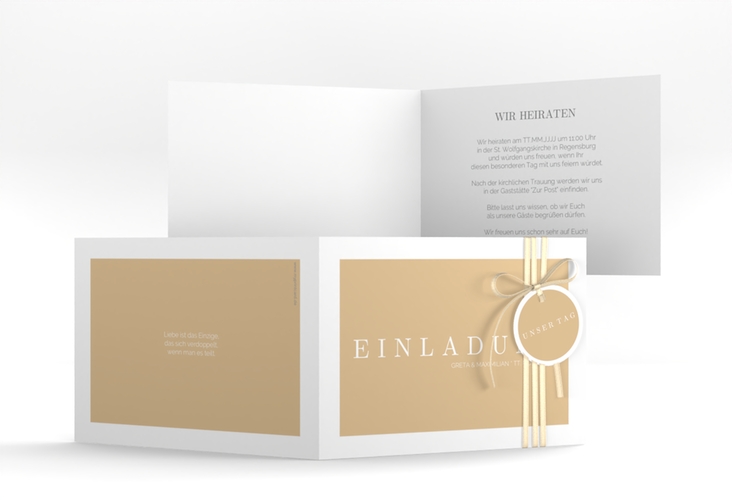 Hochzeitseinladung Simply A6 Klappkarte quer beige hochglanz