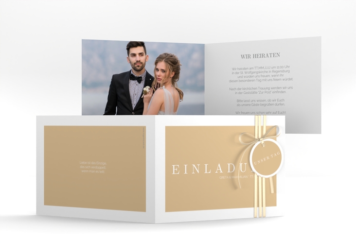 Hochzeitseinladung Simply A6 Klappkarte quer beige