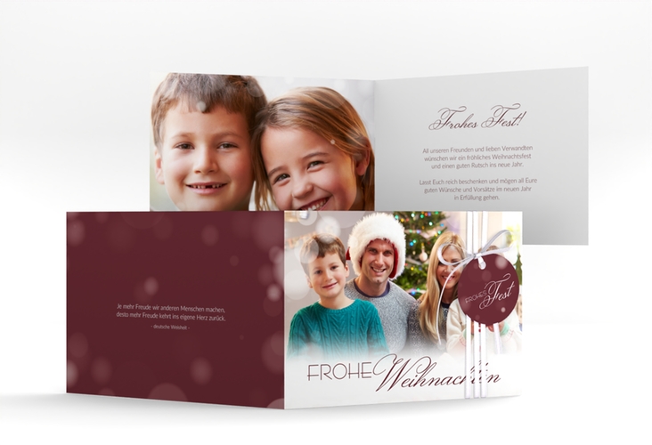 Weihnachtskarte Familienzeit A6 Klappkarte quer rot hochglanz zum Personalisieren mit Familienfoto