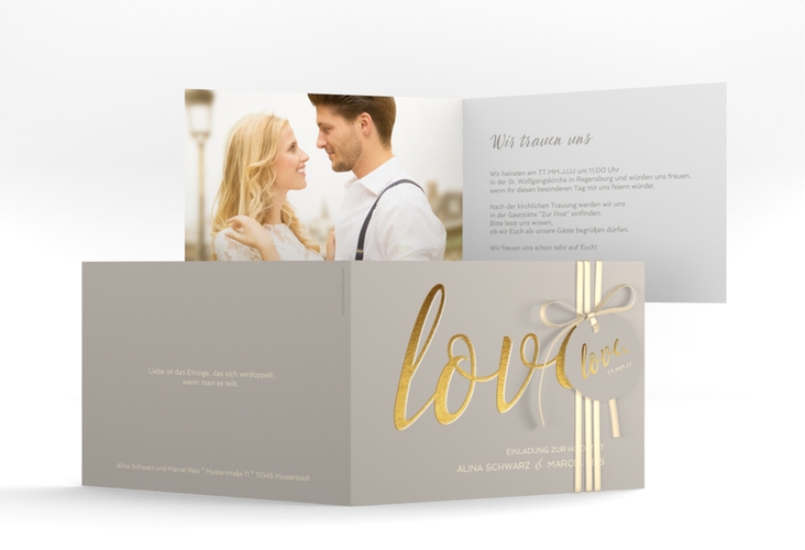 Hochzeitseinladung Glam A6 Klappkarte quer grau