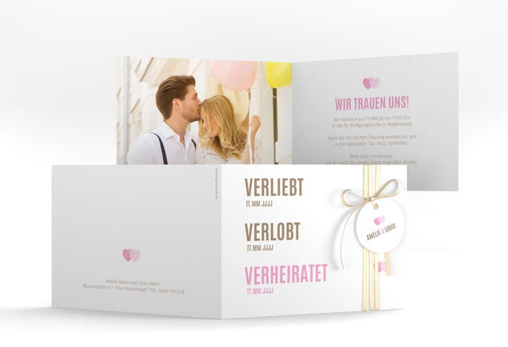 Hochzeitseinladung Couple A6 Klappkarte quer rosa