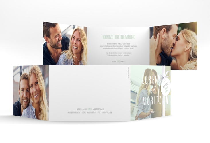 Hochzeitseinladung Memory A6 Doppel-Klappkarte mint