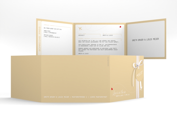 Hochzeitseinladung Weddingpass A6 Doppel-Klappkarte beige