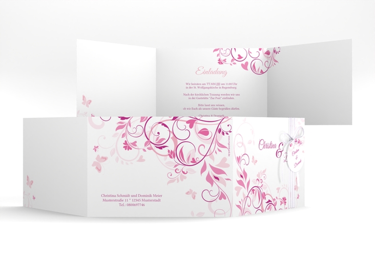 Hochzeitseinladung Lilly A6 Doppel-Klappkarte pink