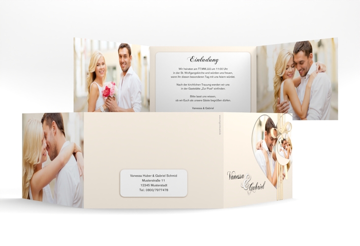 Hochzeitseinladung Sweetheart A6 Doppel-Klappkarte beige