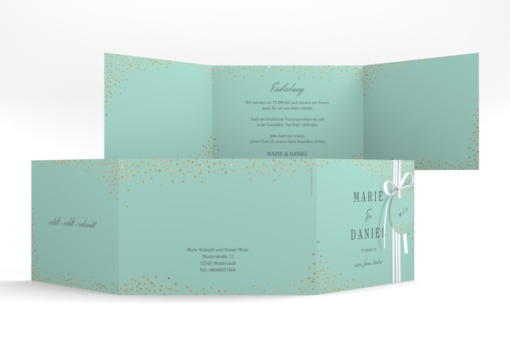 Hochzeitseinladung Glitter A6 Doppel-Klappkarte mint