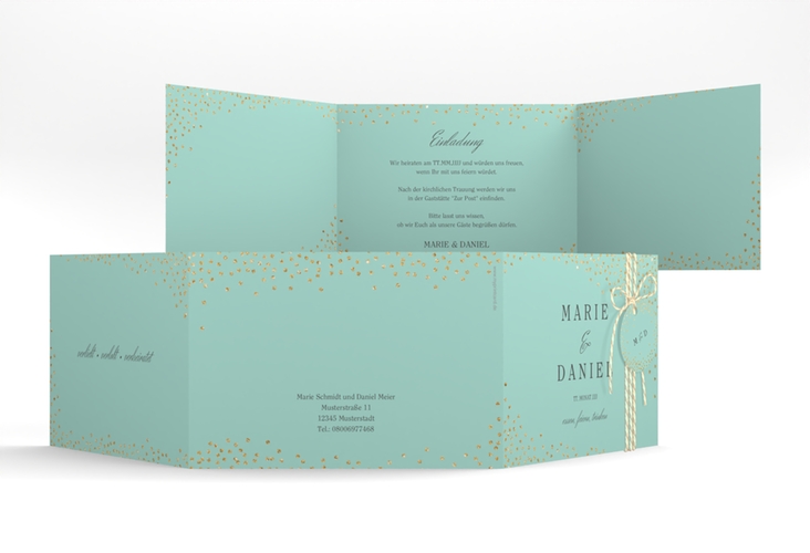 Hochzeitseinladung Glitter A6 Doppel-Klappkarte mint