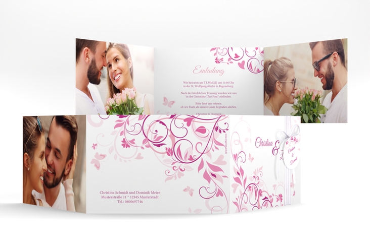 Hochzeitseinladung Lilly A6 Doppel-Klappkarte pink