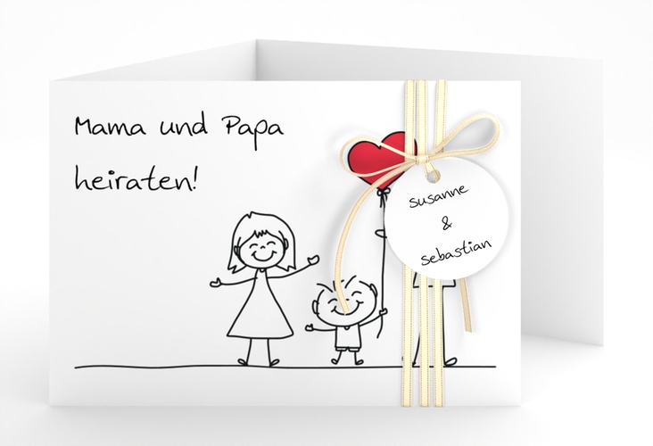 Hochzeitseinladung Family A6 Doppel-Klappkarte weiss