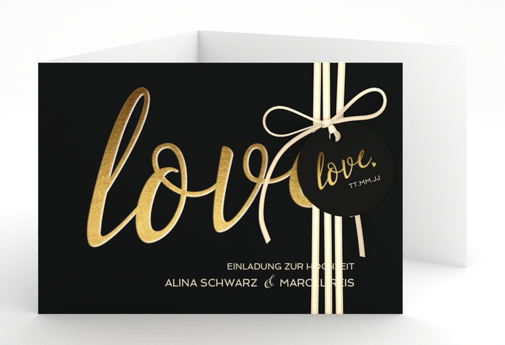 Hochzeitseinladung Glam A6 Doppel-Klappkarte schwarz