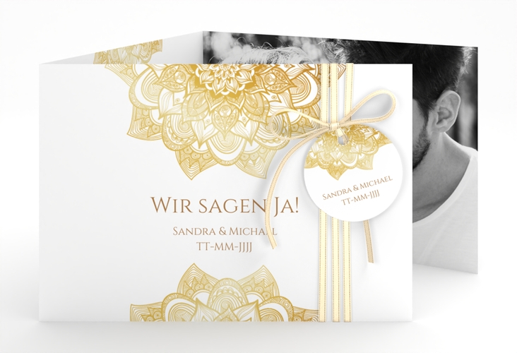 Hochzeitseinladung Delight A6 Doppel-Klappkarte gold hochglanz