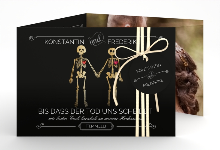 Hochzeitseinladung Bones A6 Doppel-Klappkarte schwarz