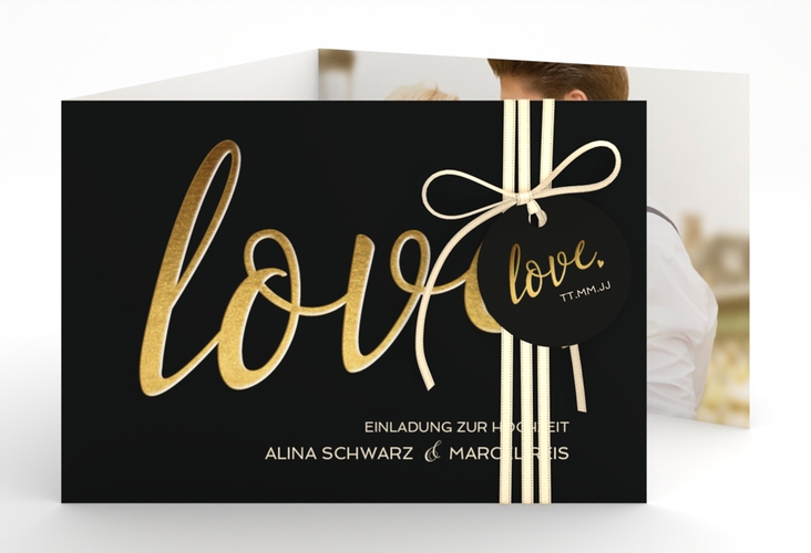 Hochzeitseinladung Glam A6 Doppel-Klappkarte schwarz