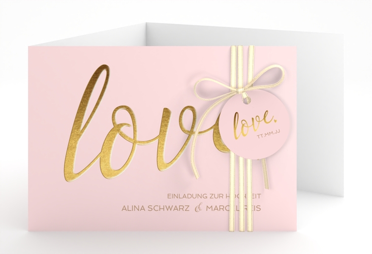 Hochzeitseinladung Glam A6 Doppel-Klappkarte rosa