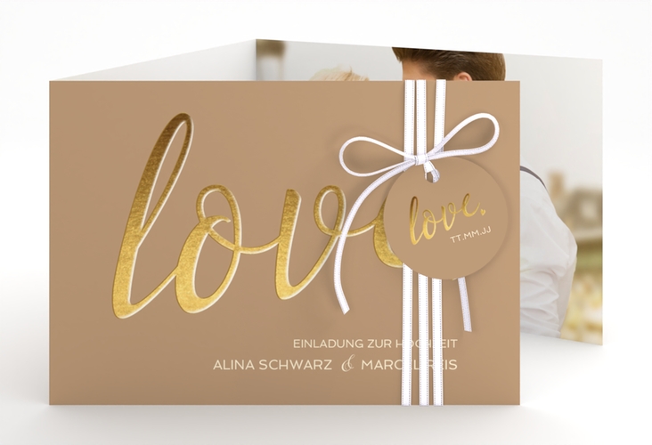 Hochzeitseinladung Glam A6 Doppel-Klappkarte beige