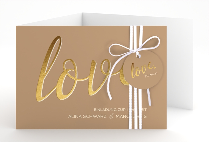 Hochzeitseinladung Glam A6 Doppel-Klappkarte beige