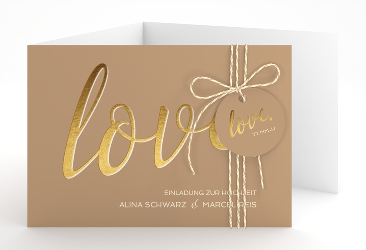 Hochzeitseinladung Glam A6 Doppel-Klappkarte beige