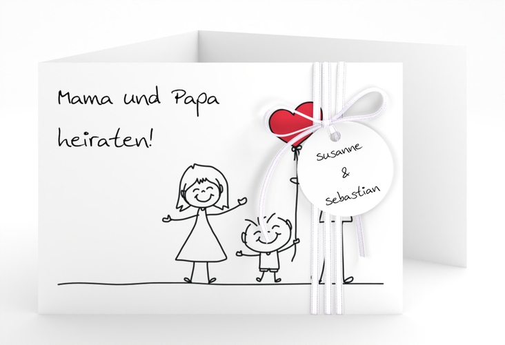 Hochzeitseinladung Family A6 Doppel-Klappkarte weiss