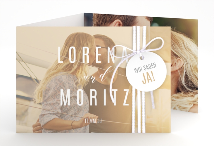 Hochzeitseinladung Memory A6 Doppel-Klappkarte beige