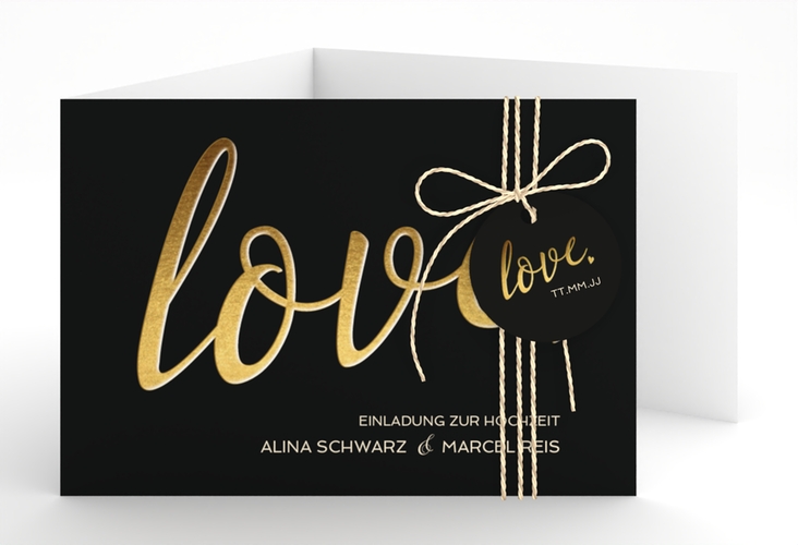 Hochzeitseinladung Glam A6 Doppel-Klappkarte schwarz