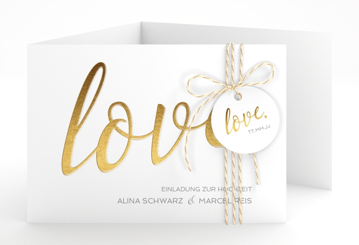 Hochzeitseinladung Glam A6 Doppel-Klappkarte weiss