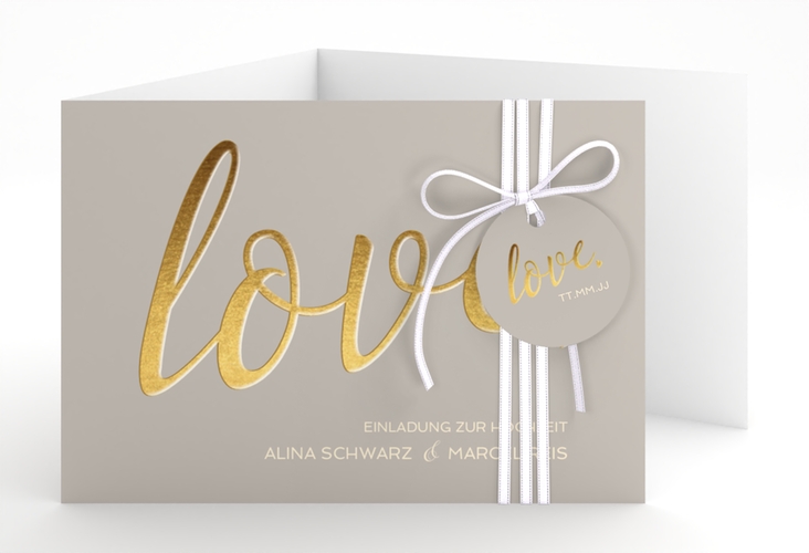 Hochzeitseinladung Glam A6 Doppel-Klappkarte grau