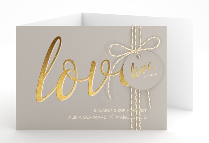 Hochzeitseinladung Glam A6 Doppel-Klappkarte grau