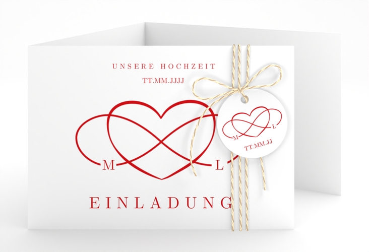 Hochzeitseinladung Infinity A6 Doppel-Klappkarte rot