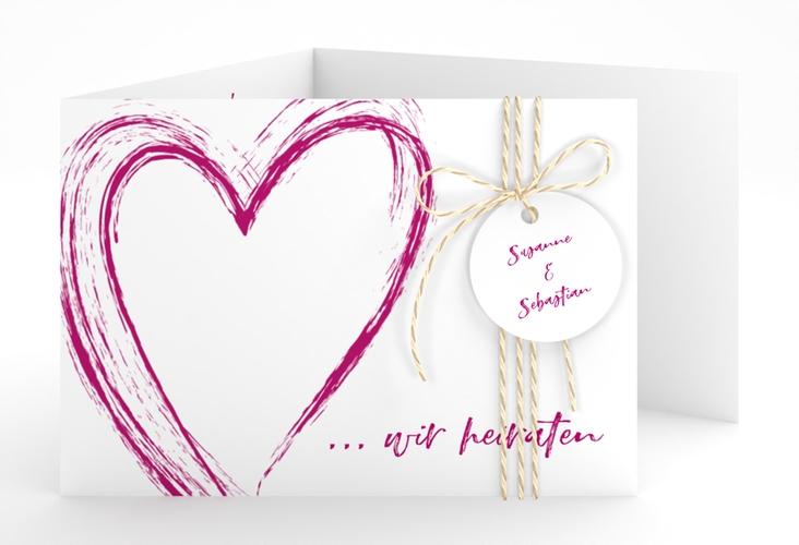 Hochzeitseinladung Liebe A6 Doppel-Klappkarte pink