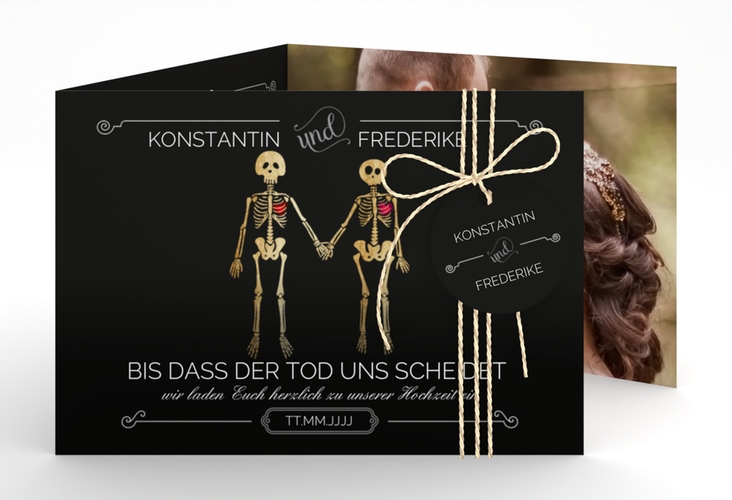 Hochzeitseinladung Bones A6 Doppel-Klappkarte schwarz