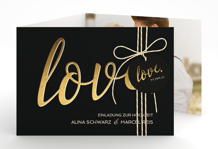 Hochzeitseinladung Glam A6 Doppel-Klappkarte schwarz