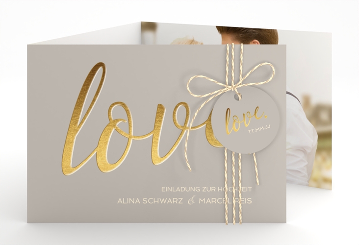 Hochzeitseinladung Glam A6 Doppel-Klappkarte grau