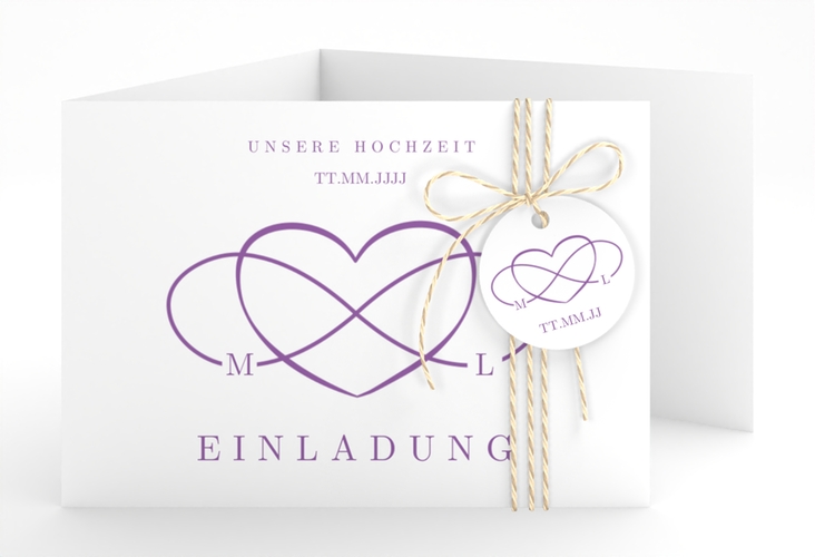 Hochzeitseinladung Infinity A6 Doppel-Klappkarte lila