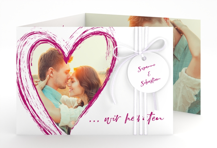 Hochzeitseinladung Liebe A6 Doppel-Klappkarte pink hochglanz