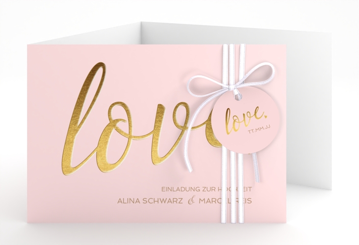 Hochzeitseinladung Glam A6 Doppel-Klappkarte rosa