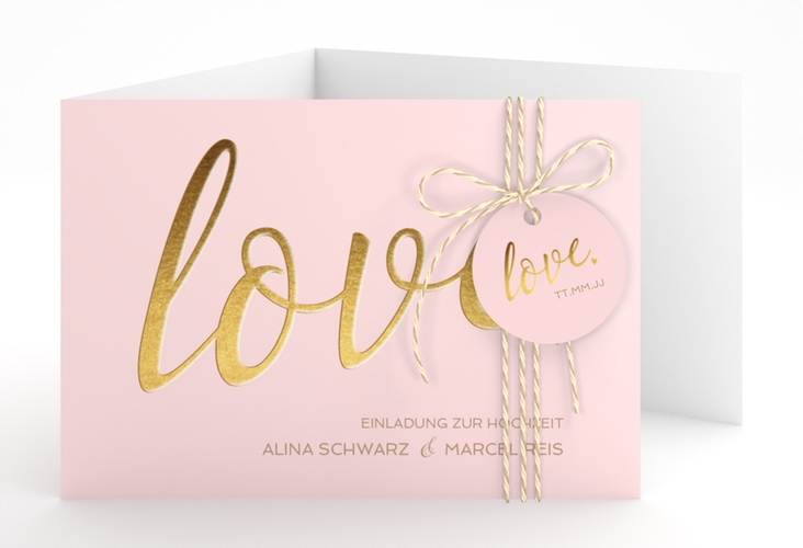 Hochzeitseinladung Glam A6 Doppel-Klappkarte rosa