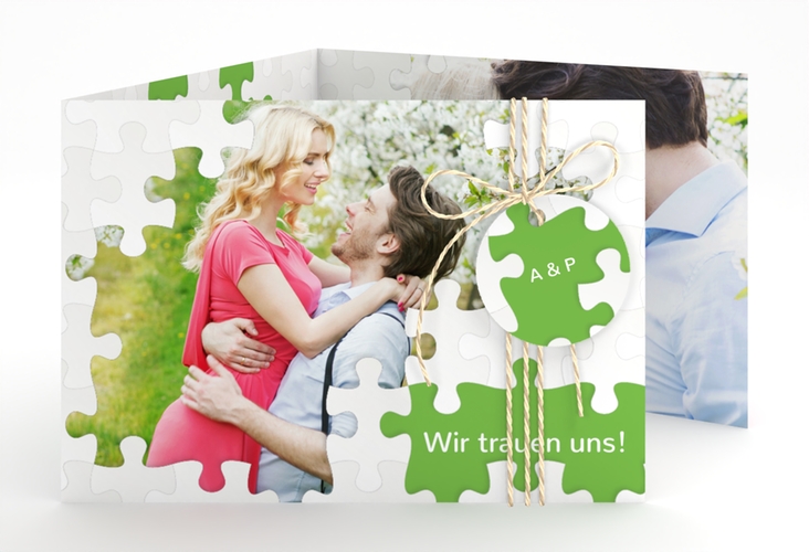 Hochzeitseinladung Puzzle A6 Doppel-Klappkarte