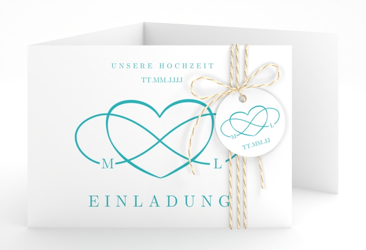 Hochzeitseinladung Infinity A6 Doppel-Klappkarte tuerkis