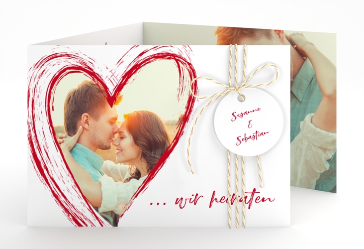 Hochzeitseinladung Liebe A6 Doppel-Klappkarte rot