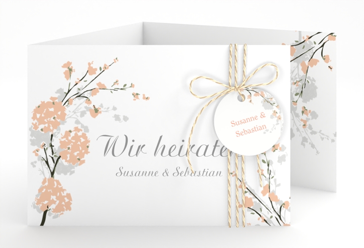 Hochzeitseinladung Salerno A6 Doppel-Klappkarte apricot