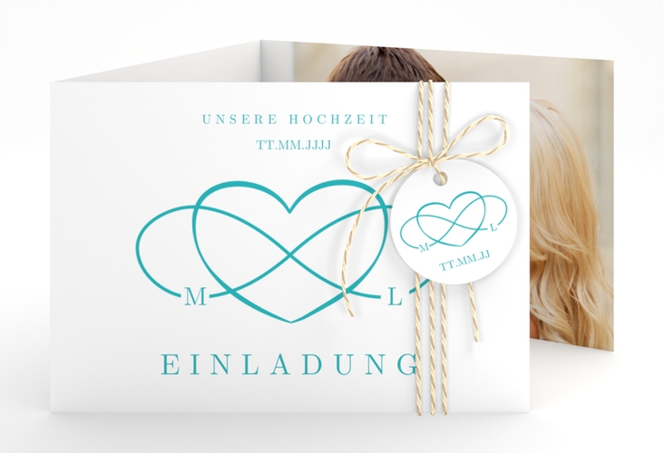 Hochzeitseinladung Infinity A6 Doppel-Klappkarte tuerkis