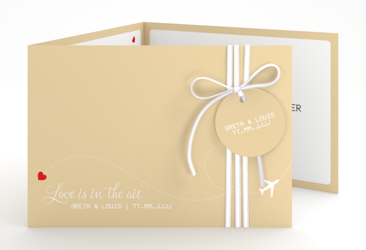 Hochzeitseinladung Weddingpass A6 Doppel-Klappkarte beige