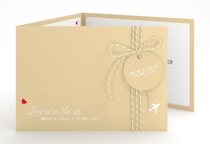 Hochzeitseinladung Weddingpass A6 Doppel-Klappkarte beige