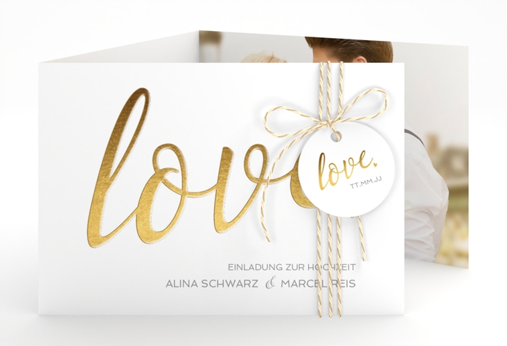 Hochzeitseinladung Glam A6 Doppel-Klappkarte weiss